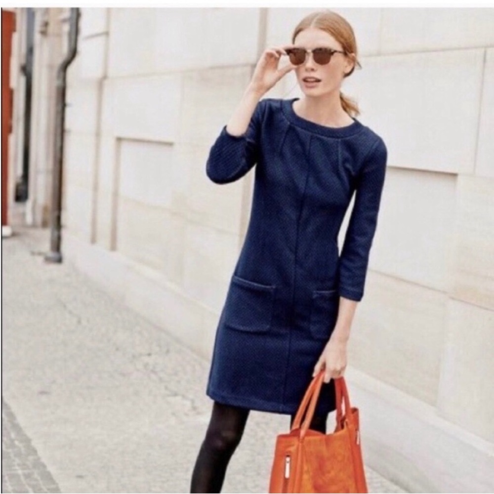 Boden Navy Abigail Jacquard Dress 10R EUC